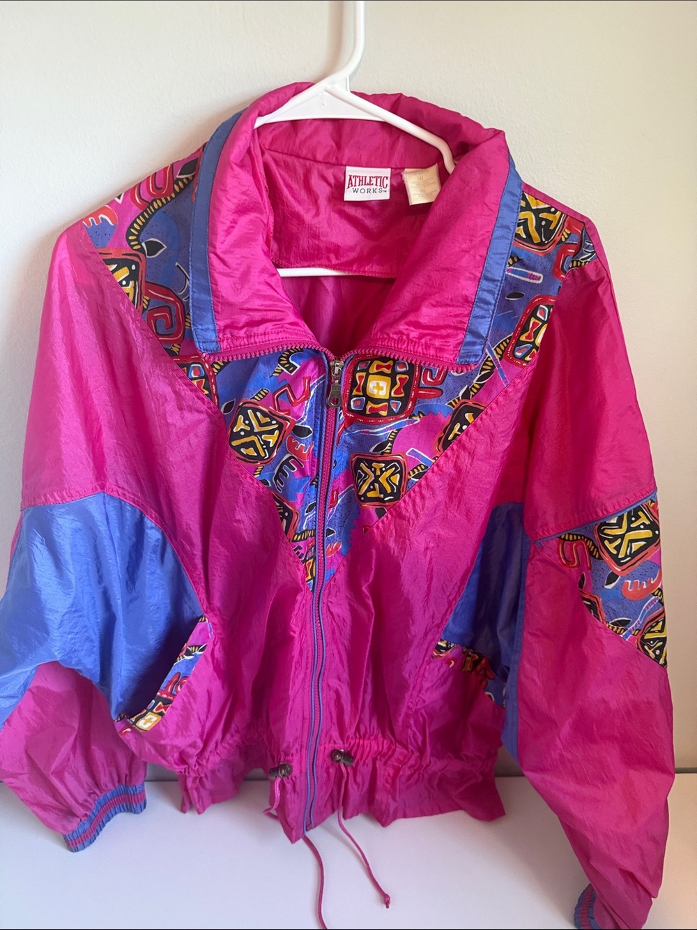 Athletic Works Fuchsia and Blue Patterned Retro Bomber Jacket
